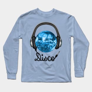 Blue Disco Ball Music Headphones Long Sleeve T-Shirt